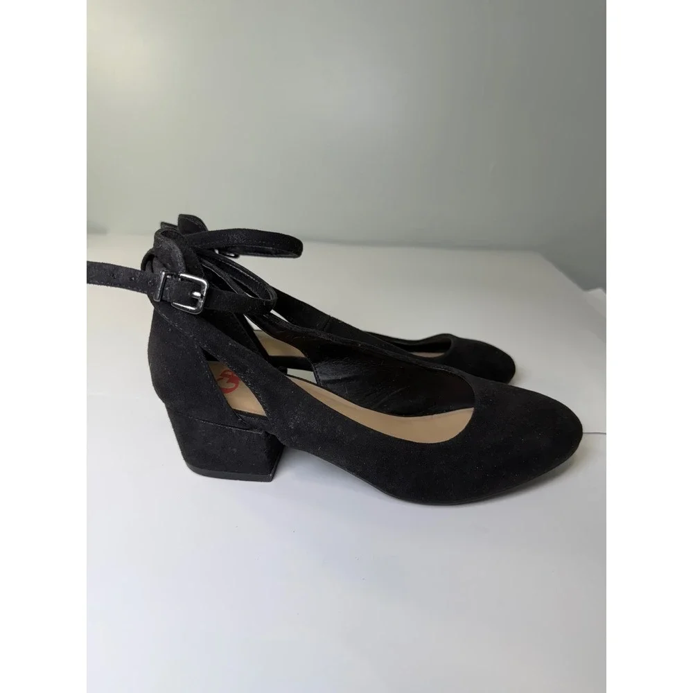 GB Girls Black Faux Suede D'Orsay Ankle Strap Block Heel Dress Shoes Kids Size 2